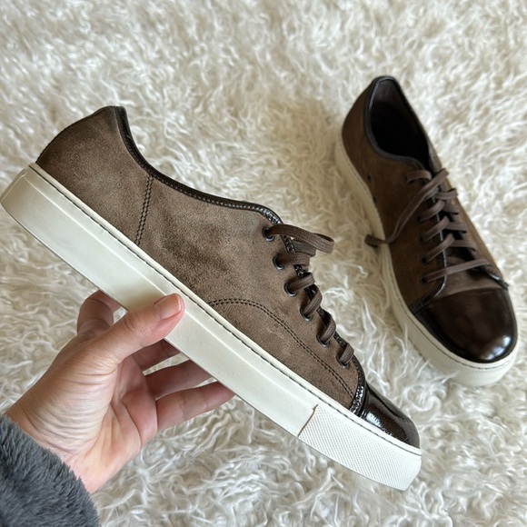 Lanvin Suede Men's Patent Leather Cap Toe Sneakers/Shoes Sz